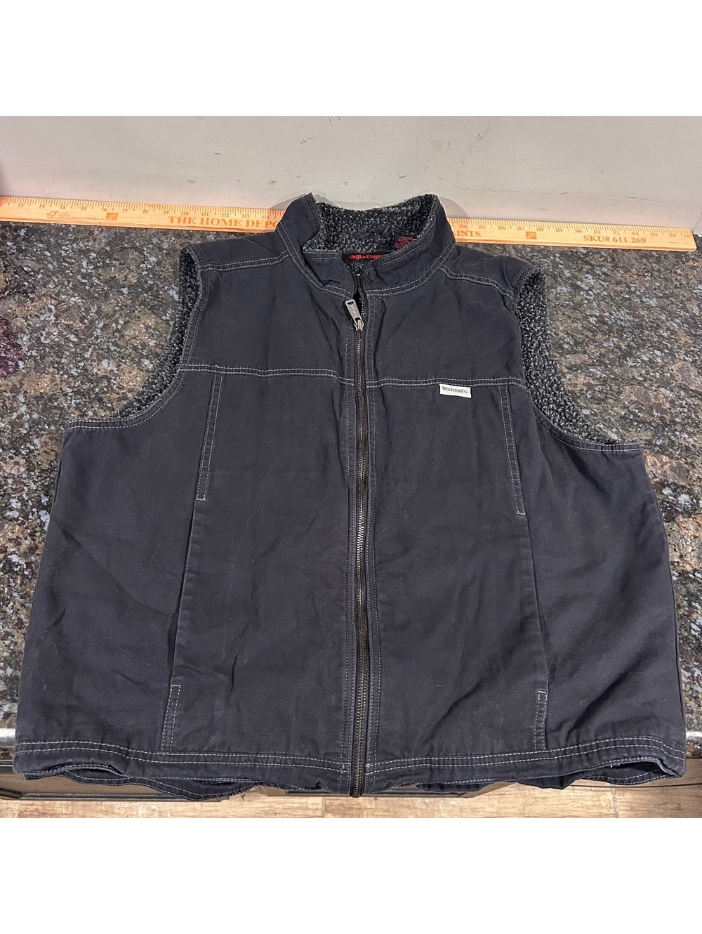Wolverine Mens Black Canvas Sherpa Lined Full Zip Workwear Vest Size L